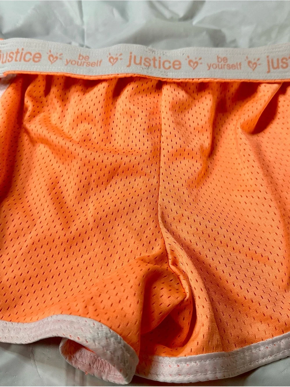 Justice Neon Orange Mesh Sports Shorts with White Trim
